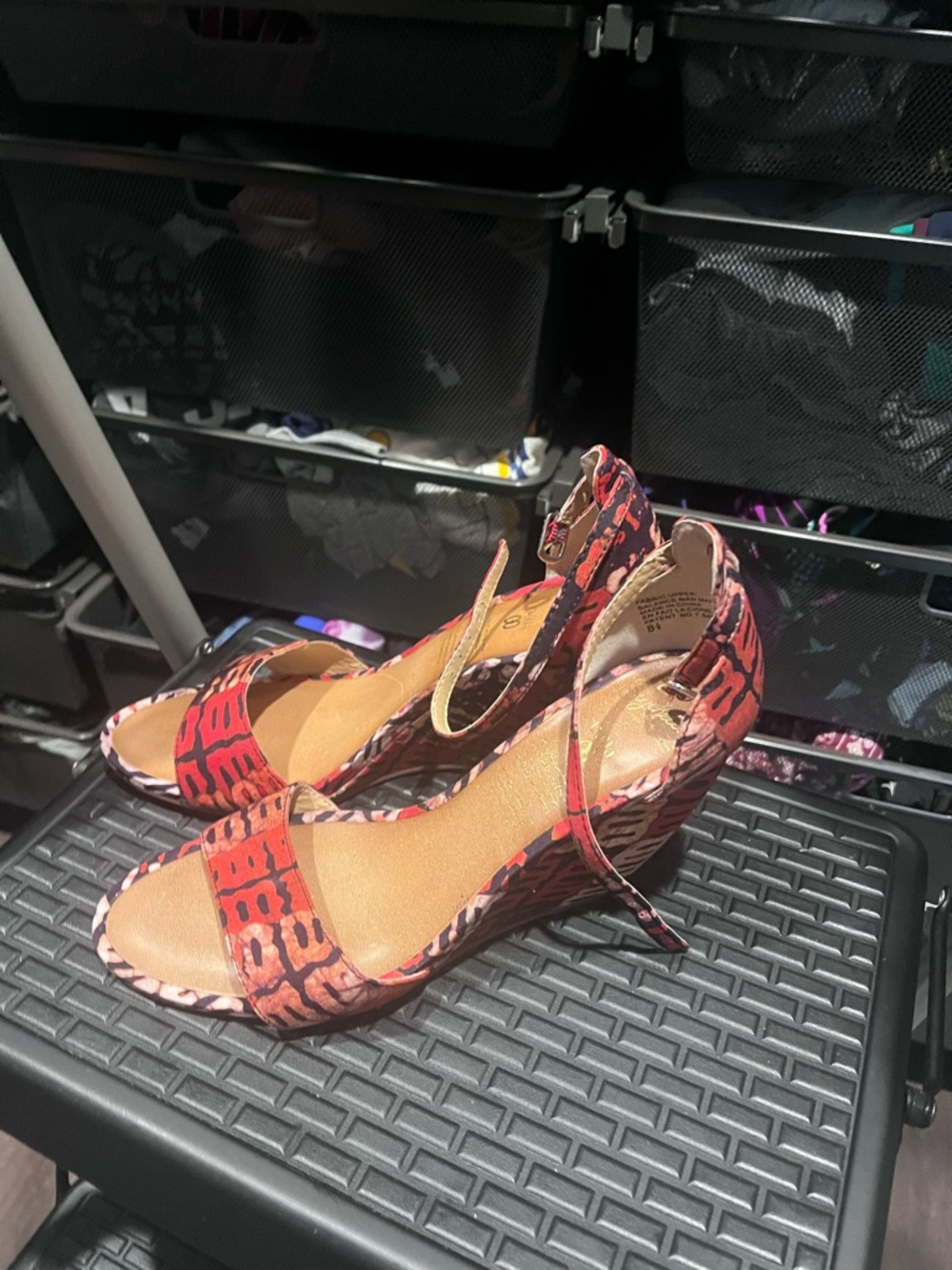 Seychelles Red Patterned Ankle-Strap Wedge Sandals